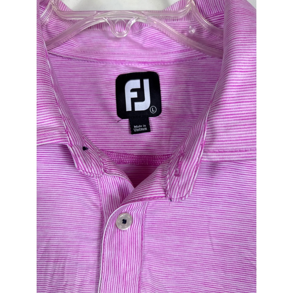 FootJoy Golf Polo Shirt Pink Striped Short Sleeve Performance Men Size Large‎ - Picture 2 of 8